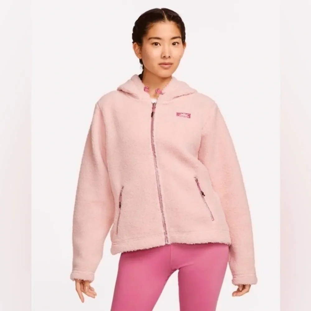Nike Therma-Fit Faux Fur Full Zip Light Pink Hoodie Active Running Jacket 1X